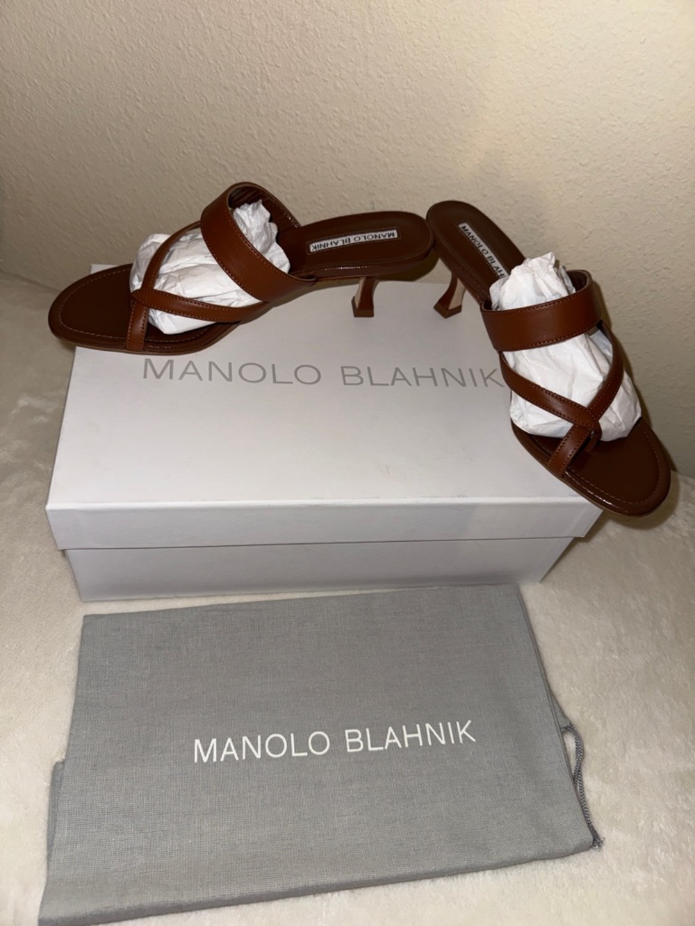 Manolo Blahnik Susa Brown Nappa Leather 50